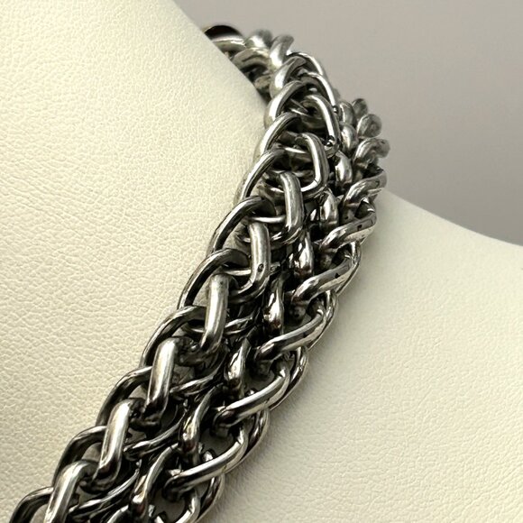 Zara Statement Necklace Silver Gold Tone Chunky Chain Geometric Charms Bold - Picture 5 of 13